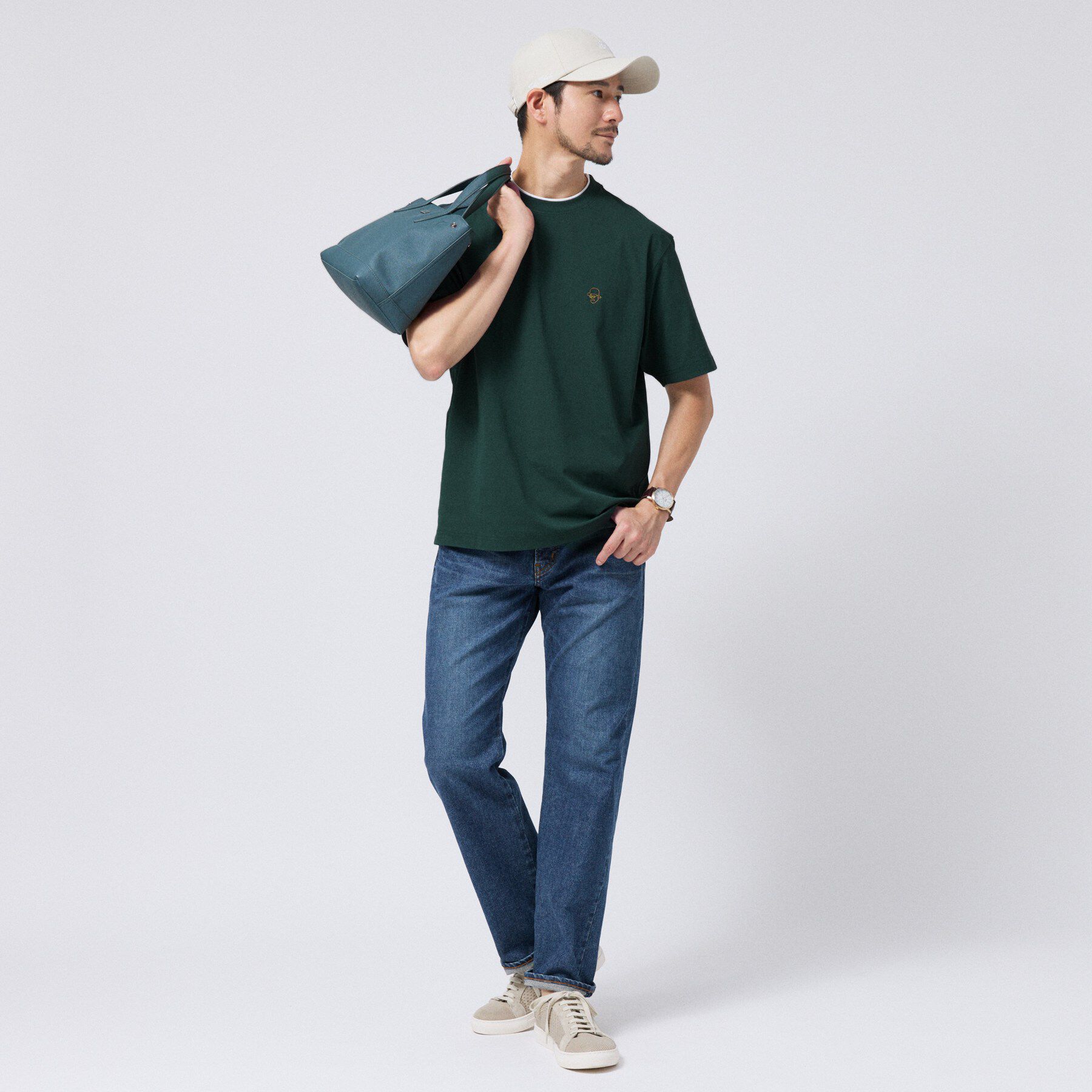 TAKEO KIKUCHI「【汗染み軽減/接触冷感】フェイクレイヤード ワンポイント刺繍Ｔシャツ」|Tシャツ・カットソー|