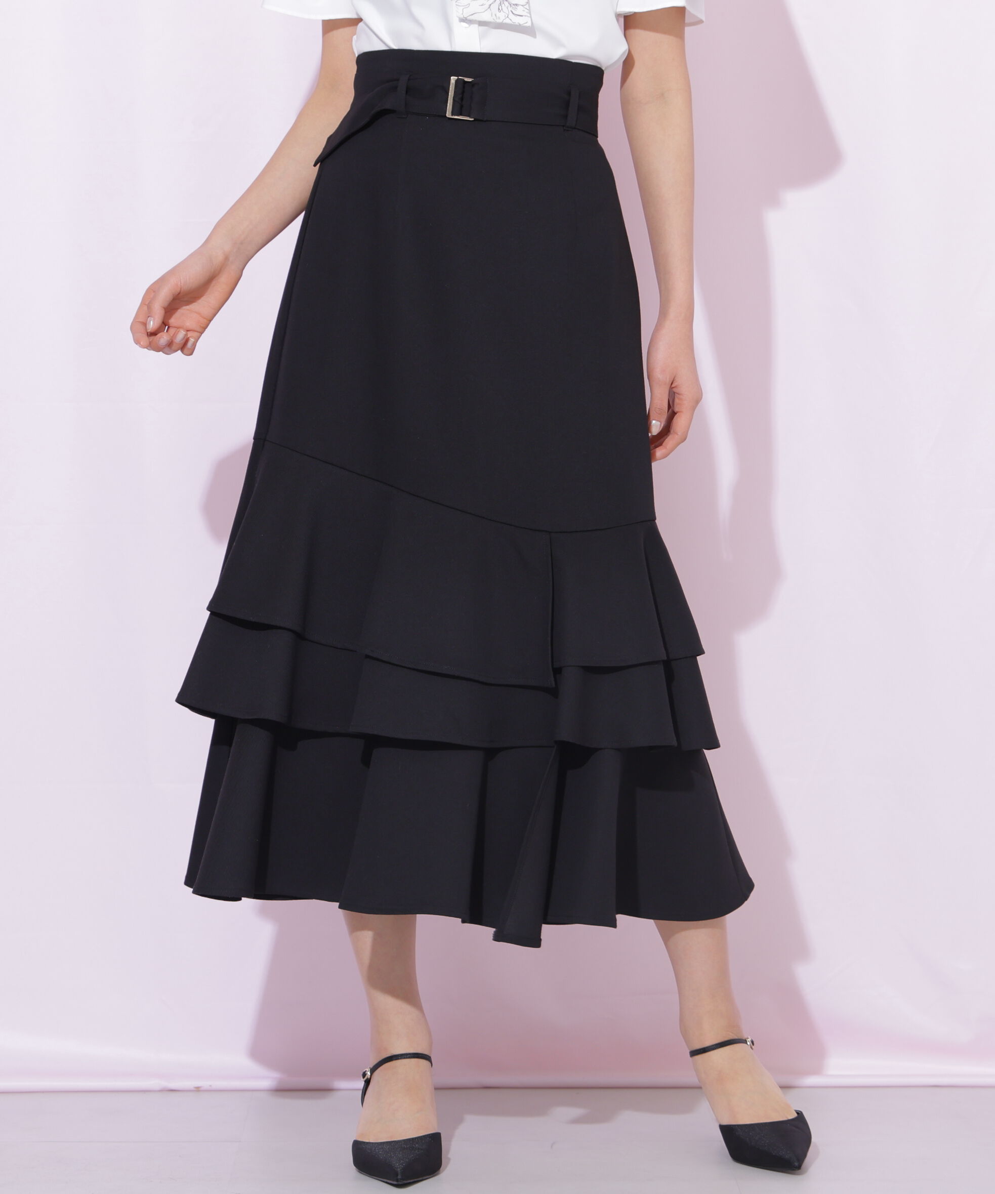  「ベルト付きアシメヘムスカート」|スカート|