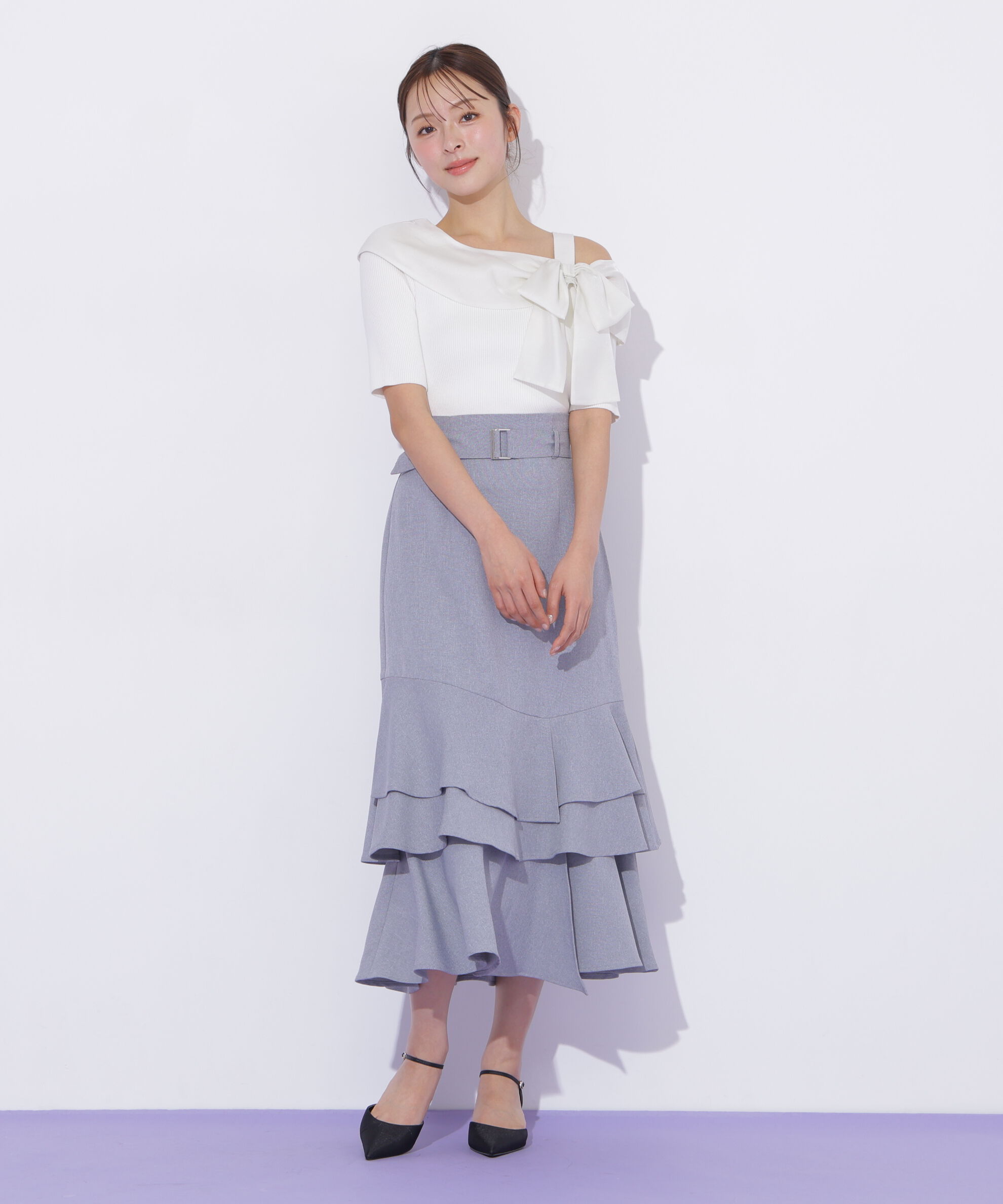  「ベルト付きアシメヘムスカート」|スカート|