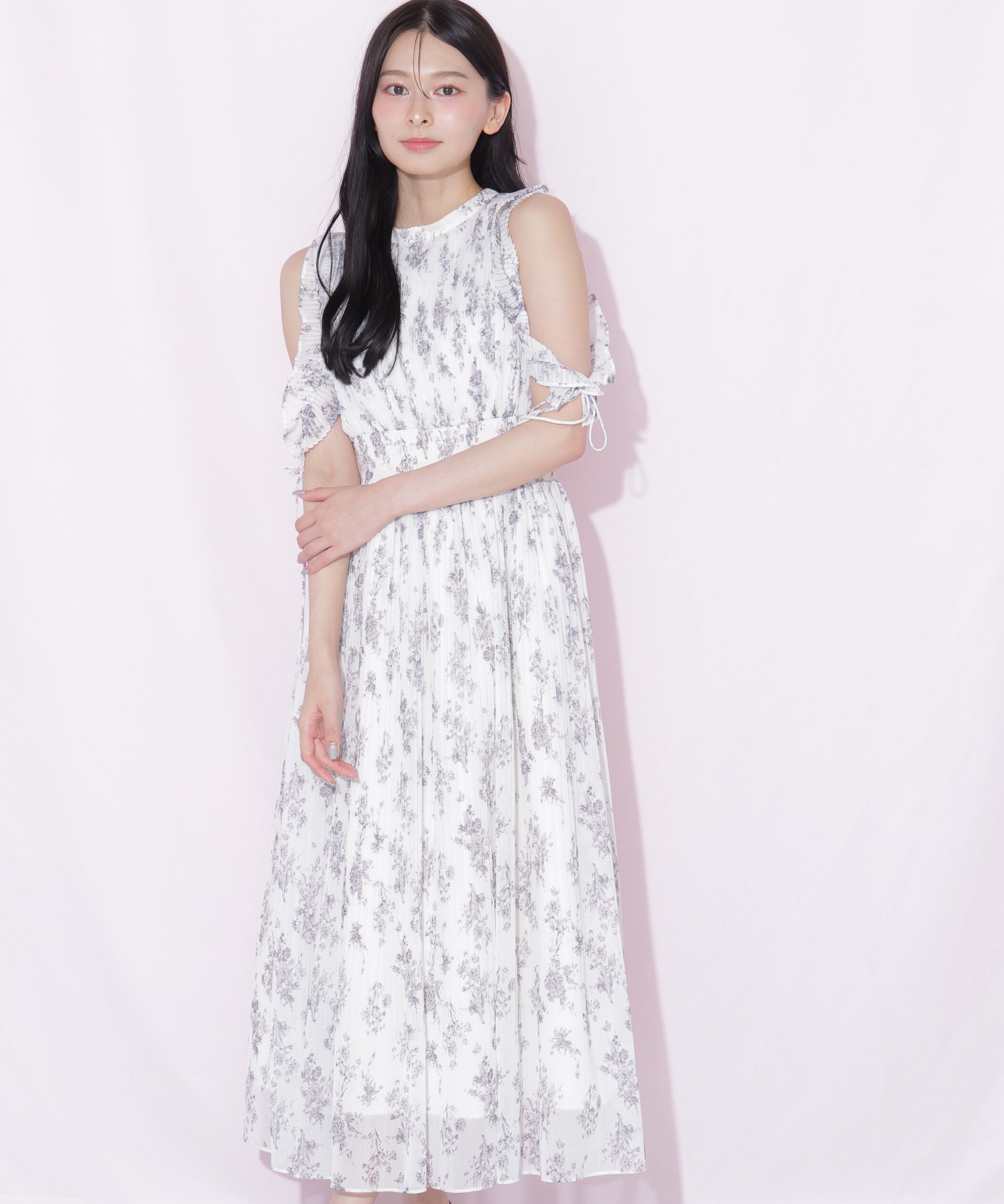  「プリーツフリルフラワーワンピース」|ワンピース|