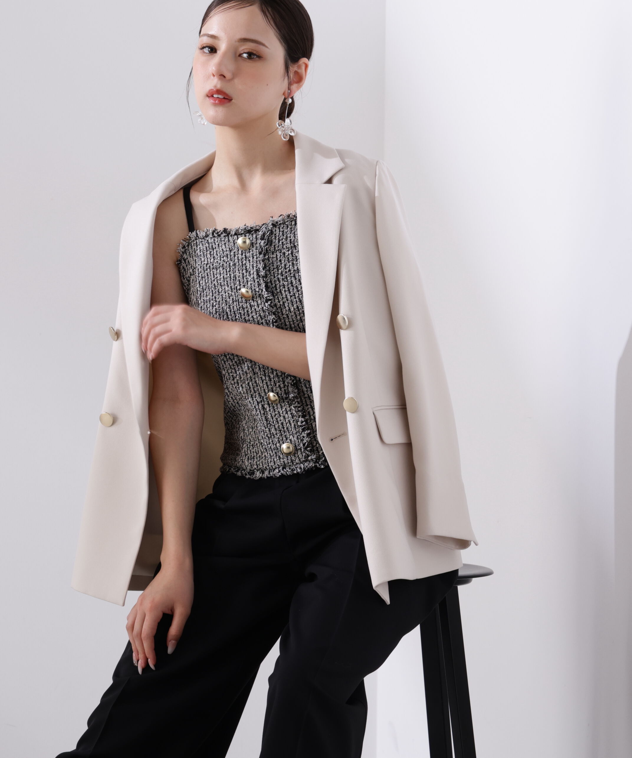 PROPORTION BODY DRESSING「＜L＞MIXキャミオールインワン　26SS」|ワンピース|ブラックMIX&times;  1