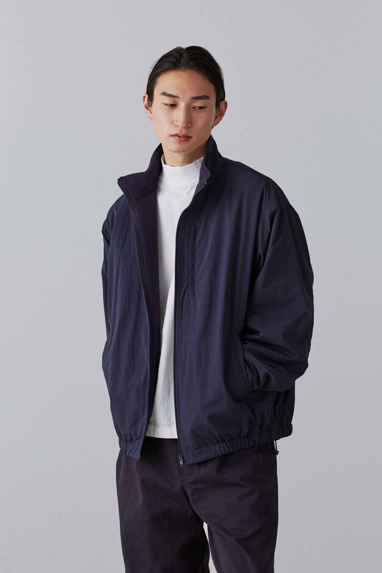 YLEVE 「Ｙ / RECYCLE NYLON TAFFETA / RECYCLE POLYESTER FLEECE BZ」|ブルゾン・スタジャン|ネイビー