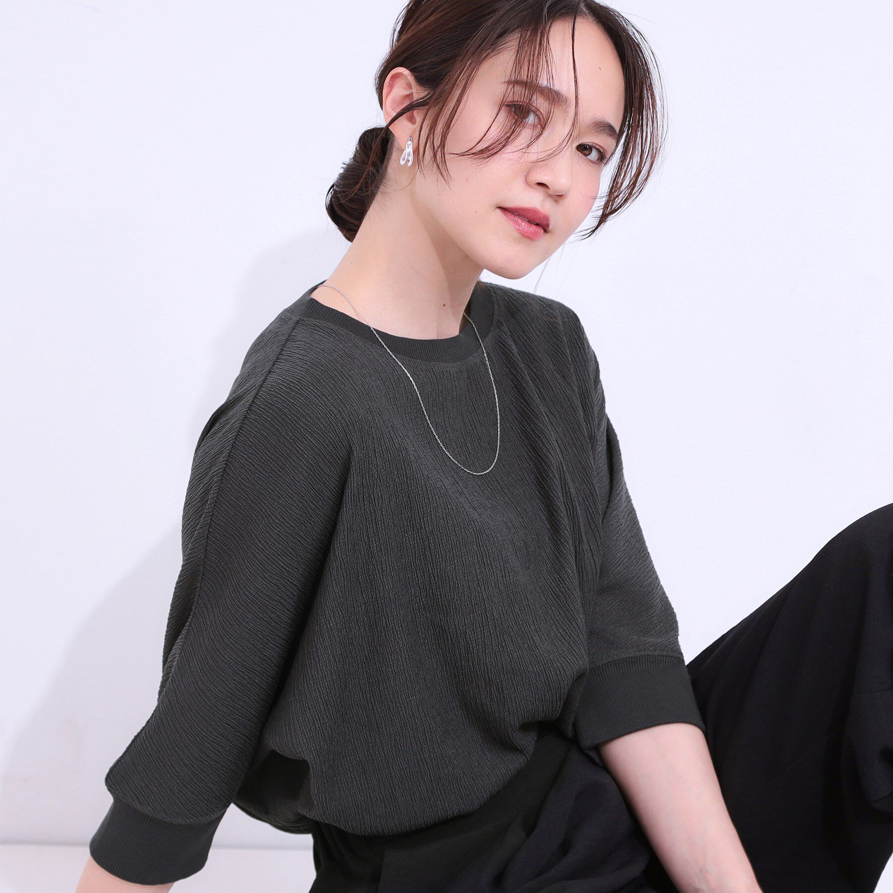 SHOO･LA･RUE「ゆるシルエットが心地よい リブドルマントップス」|Tシャツ・カットソー|チャコールグレー(0