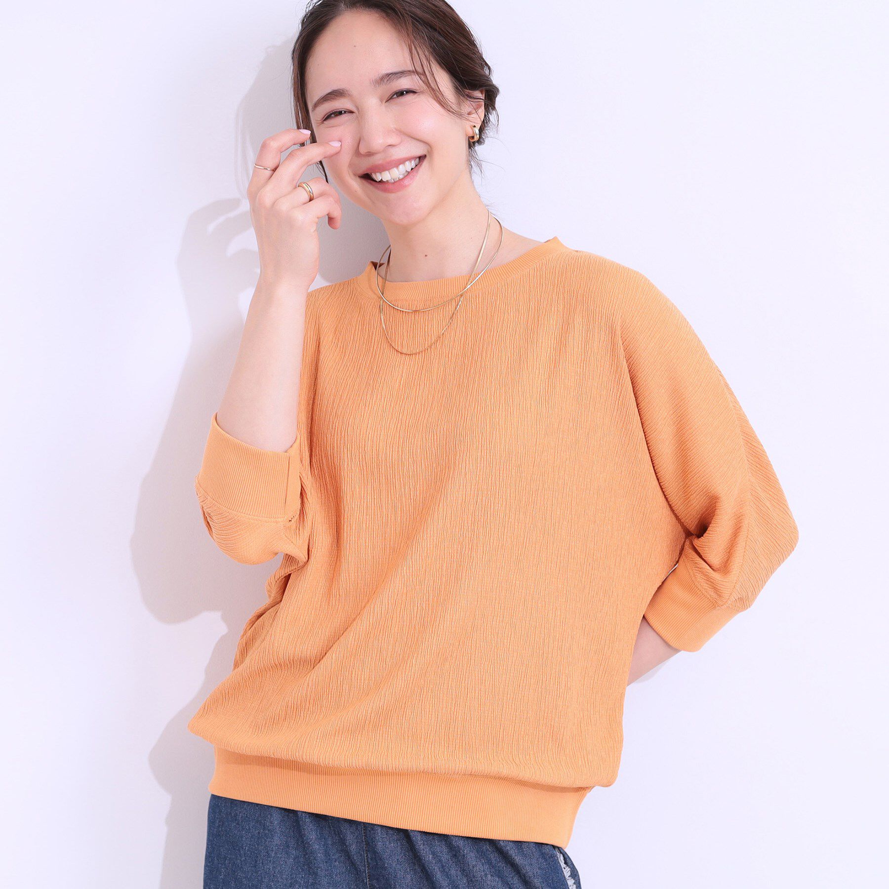 SHOO･LA･RUE「ゆるシルエットが心地よい リブドルマントップス」|Tシャツ・カットソー|オレンジ(066)