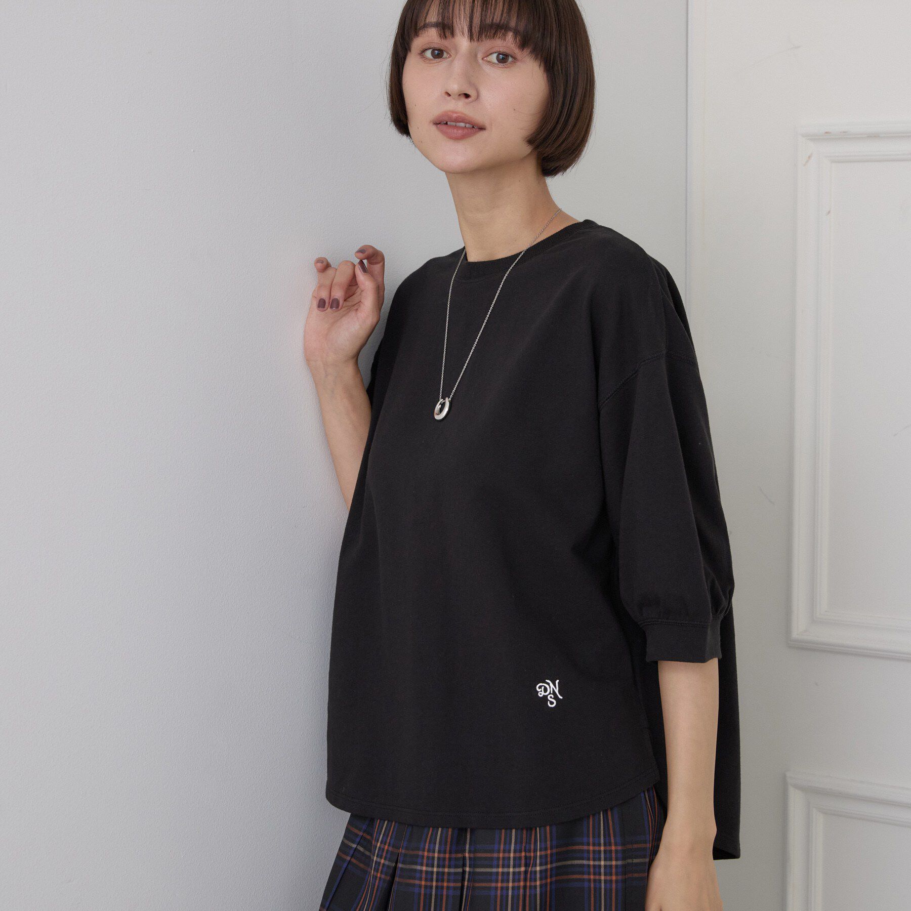 Dessin「バックヘンリーカットソー5分袖」|Tシャツ・カットソー|ブラック(019)