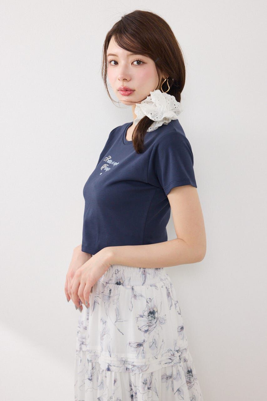 rienda「ラインストーンコンパクトロゴTシャツ」|Tシャツ・カットソー|