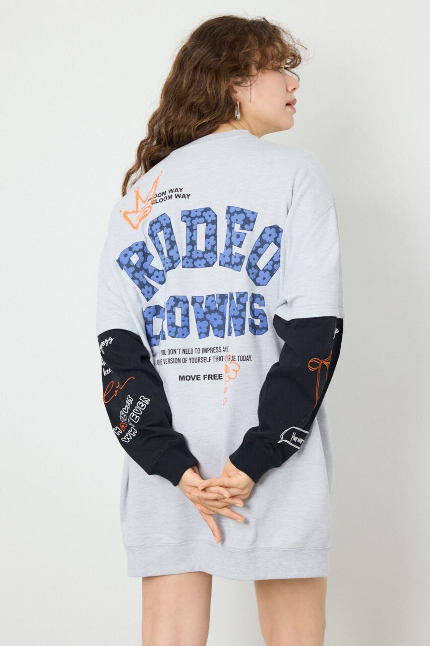 RODEO CROWNS「フェイクレイヤードフラワーロゴワンピース」|ワンピース|L/T.GRY1