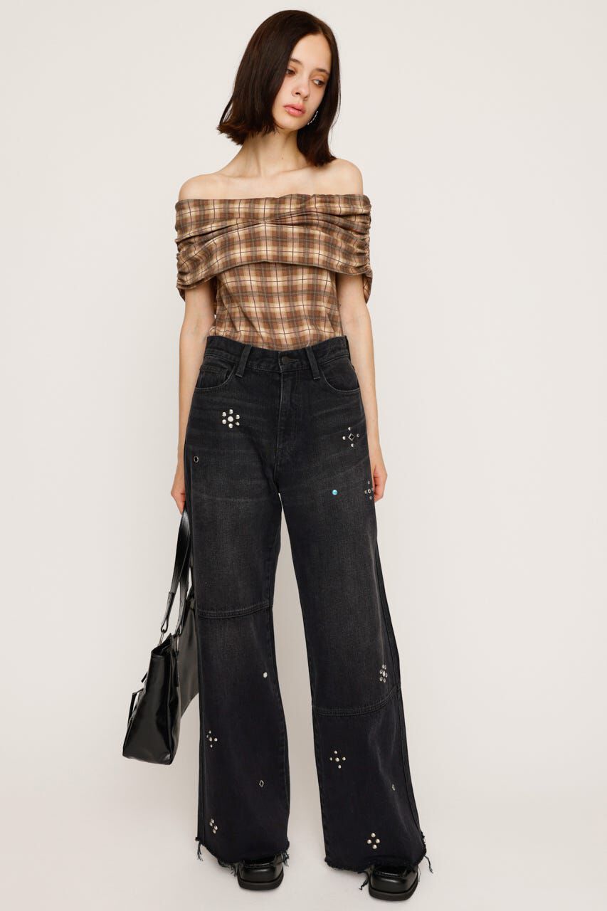SLY「STUDS SEAM DESIGN FLARE PT-E」|デニム|