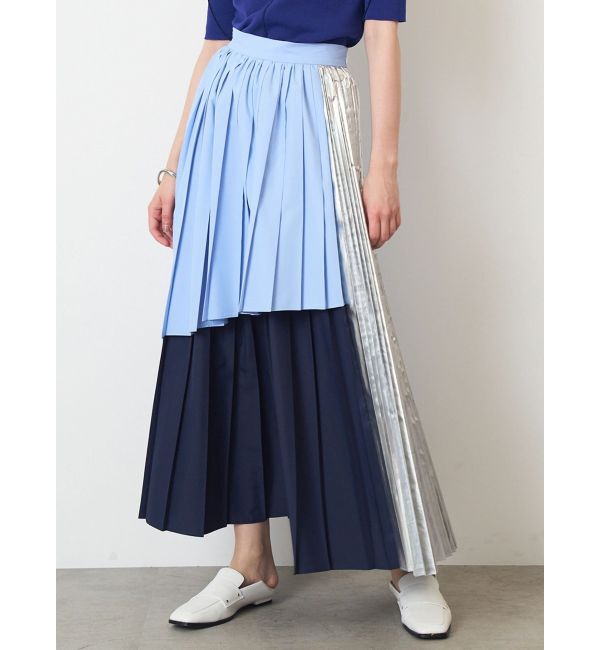 ELENDEEK「COLOR BLOCK PLEATS SK」|スカート|ブルー