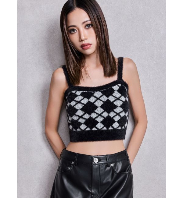 GYDA「Argyll patternミニシャギーニットキャミ」|キャミソール|ブラック