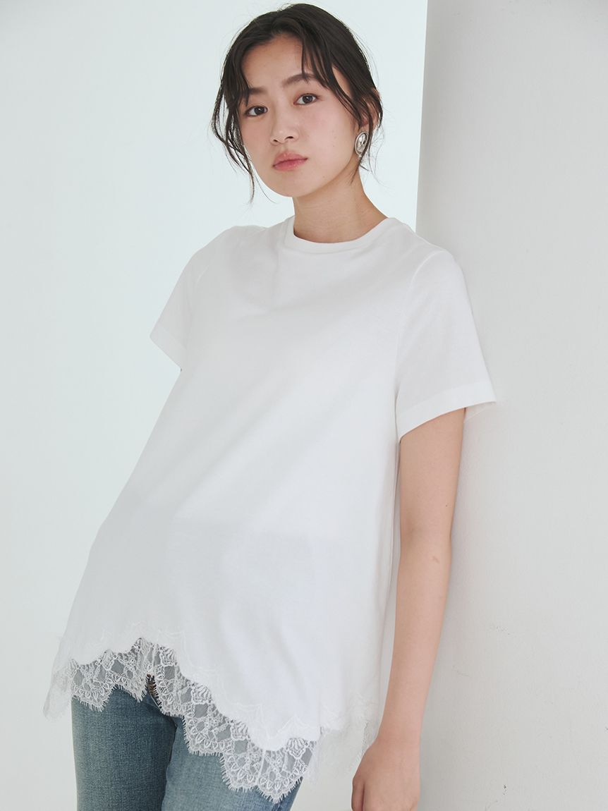 Mila Owen「【WEB限定】レースヘムTシャツ」|Tシャツ・カットソー|WHT