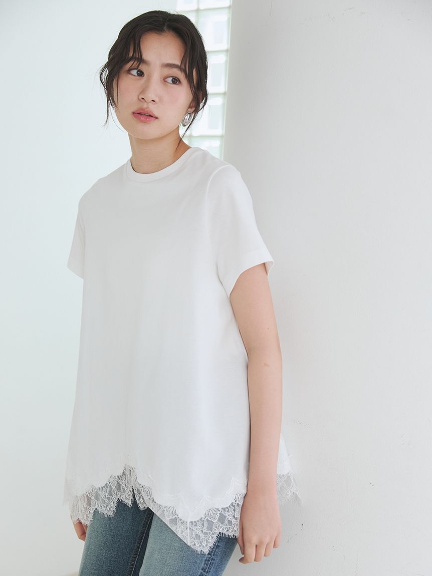 Mila Owen「【WEB限定】レースヘムTシャツ」|Tシャツ・カットソー|