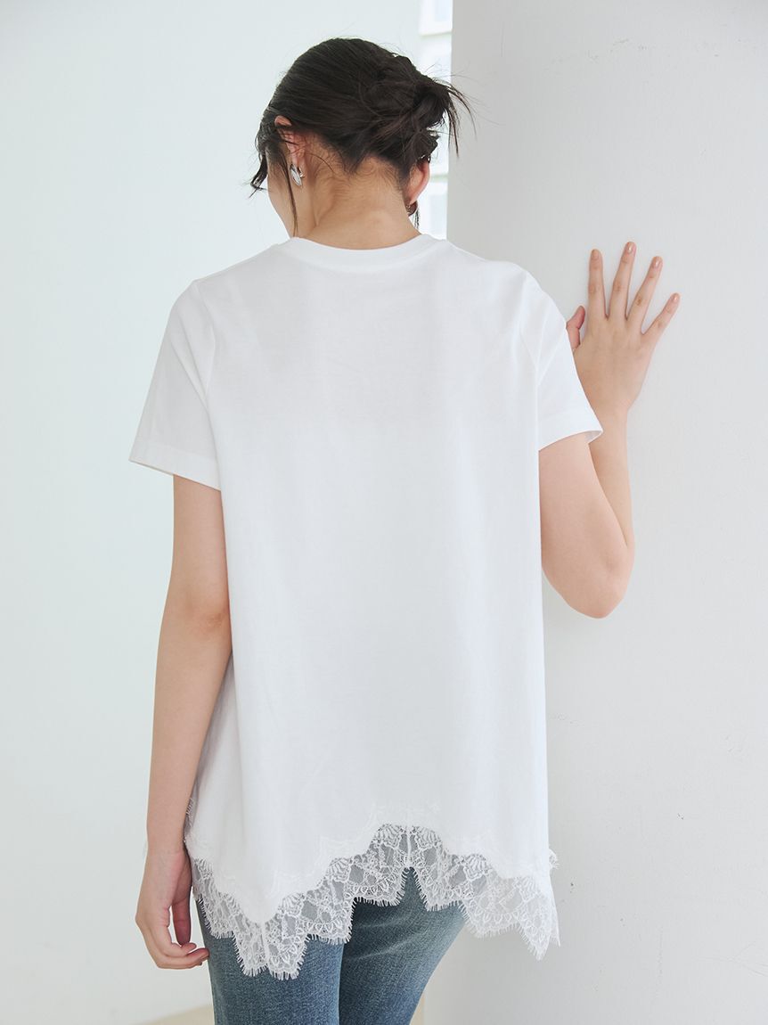 Mila Owen「【WEB限定】レースヘムTシャツ」|Tシャツ・カットソー|