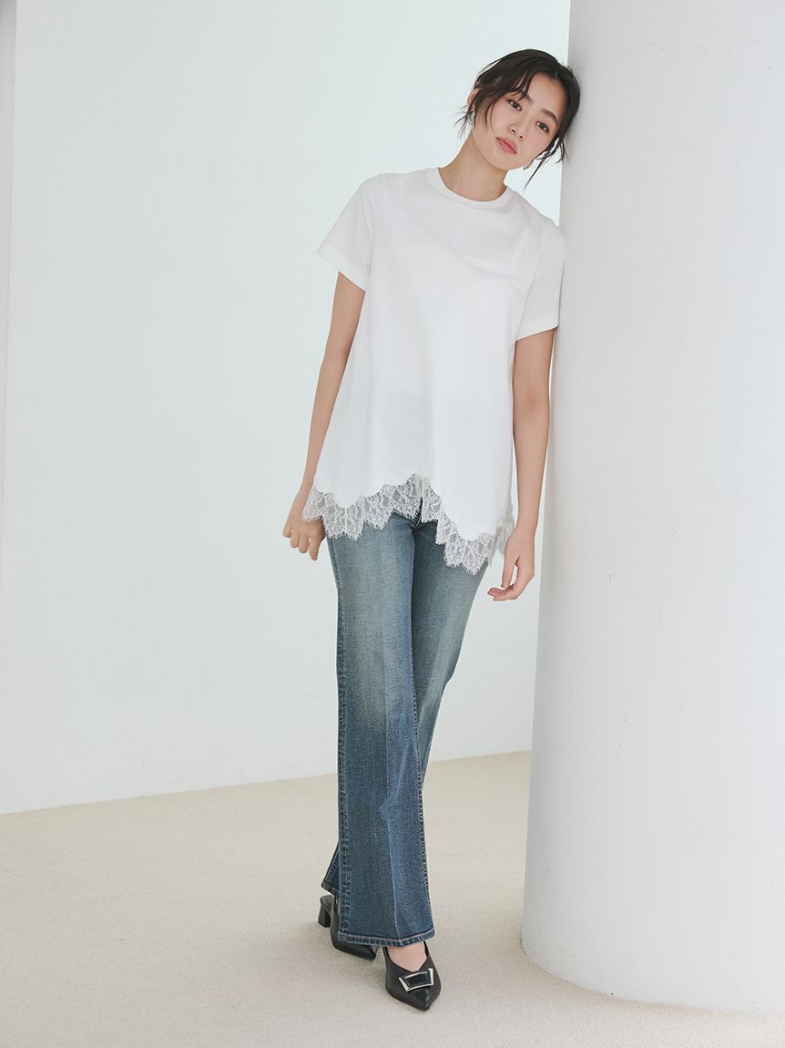 Mila Owen「【WEB限定】レースヘムTシャツ」|Tシャツ・カットソー|