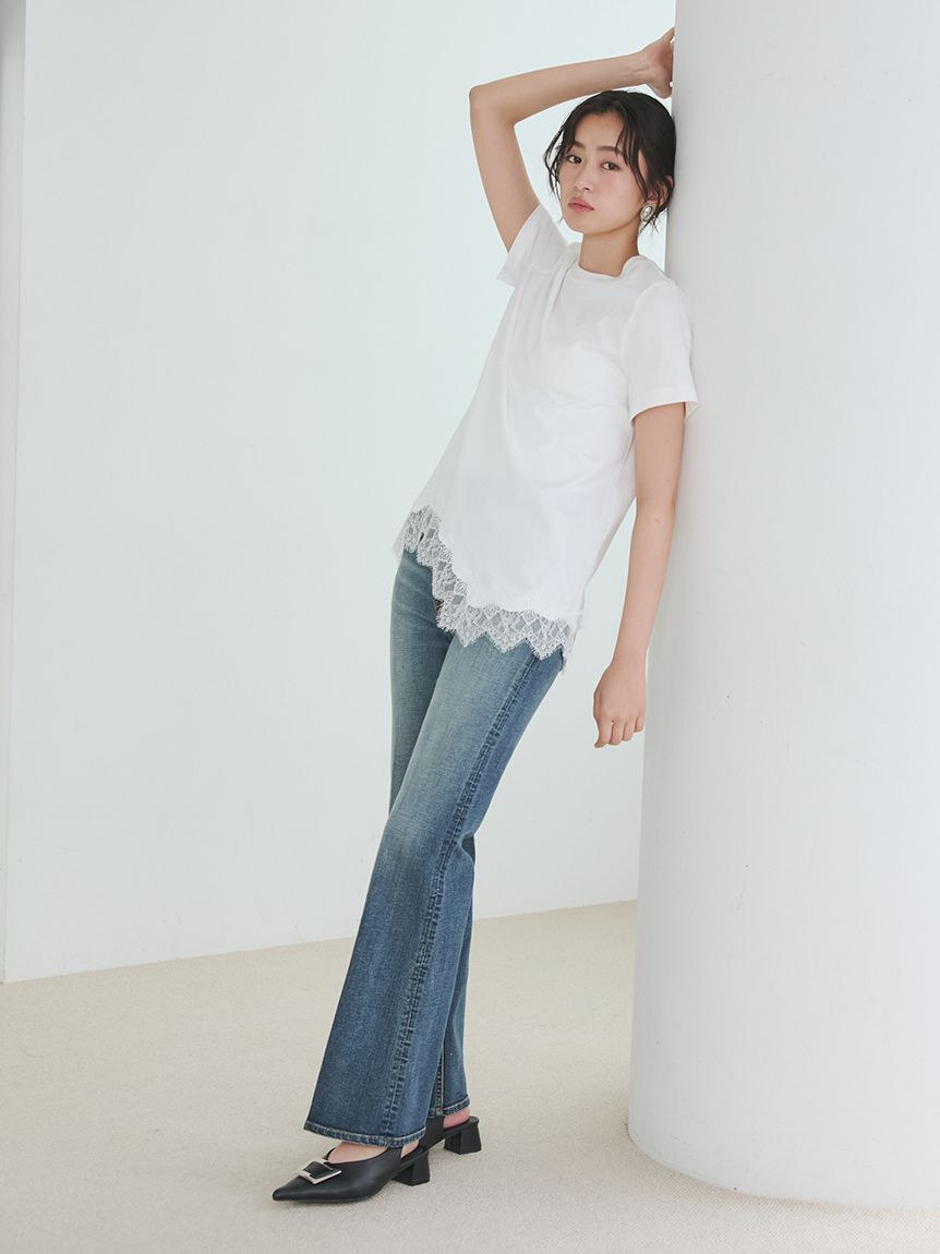 Mila Owen「【WEB限定】レースヘムTシャツ」|Tシャツ・カットソー|
