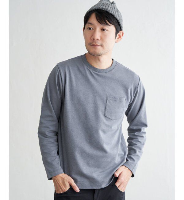 ikka「ライトダンボールWフェイスロンT」|Tシャツ・カットソー|サックスブルー