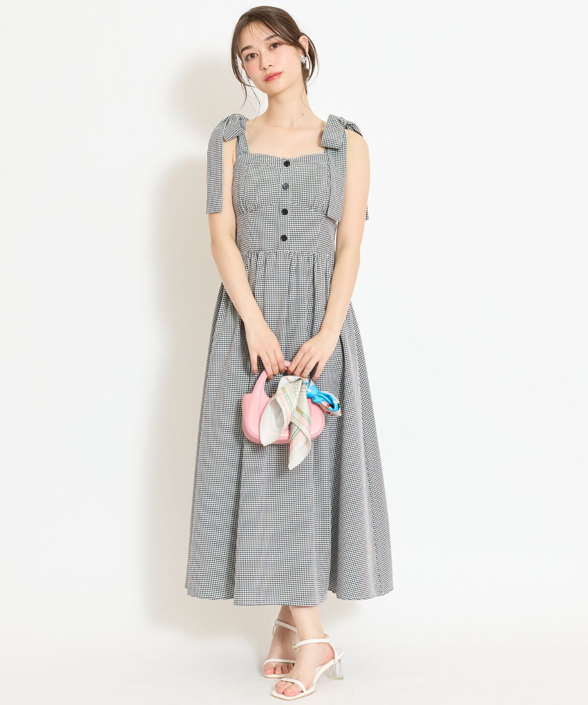WILLSELECTION「リボンショルダーギャザーワンピース」|ワンピース|黒系チェック
