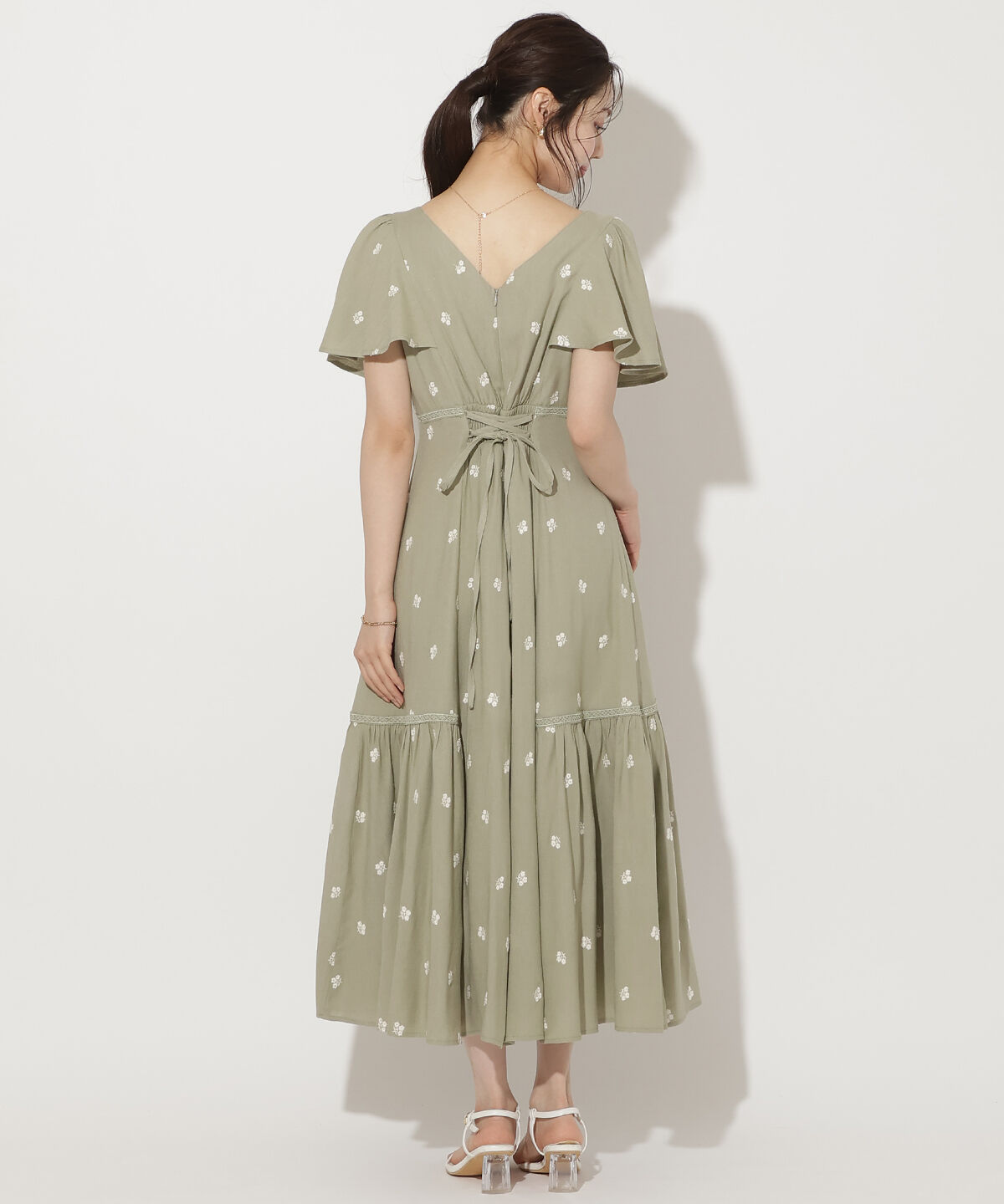 WILLSELECTION「小花刺繍フレアスリーブワンピース」|ワンピース|
