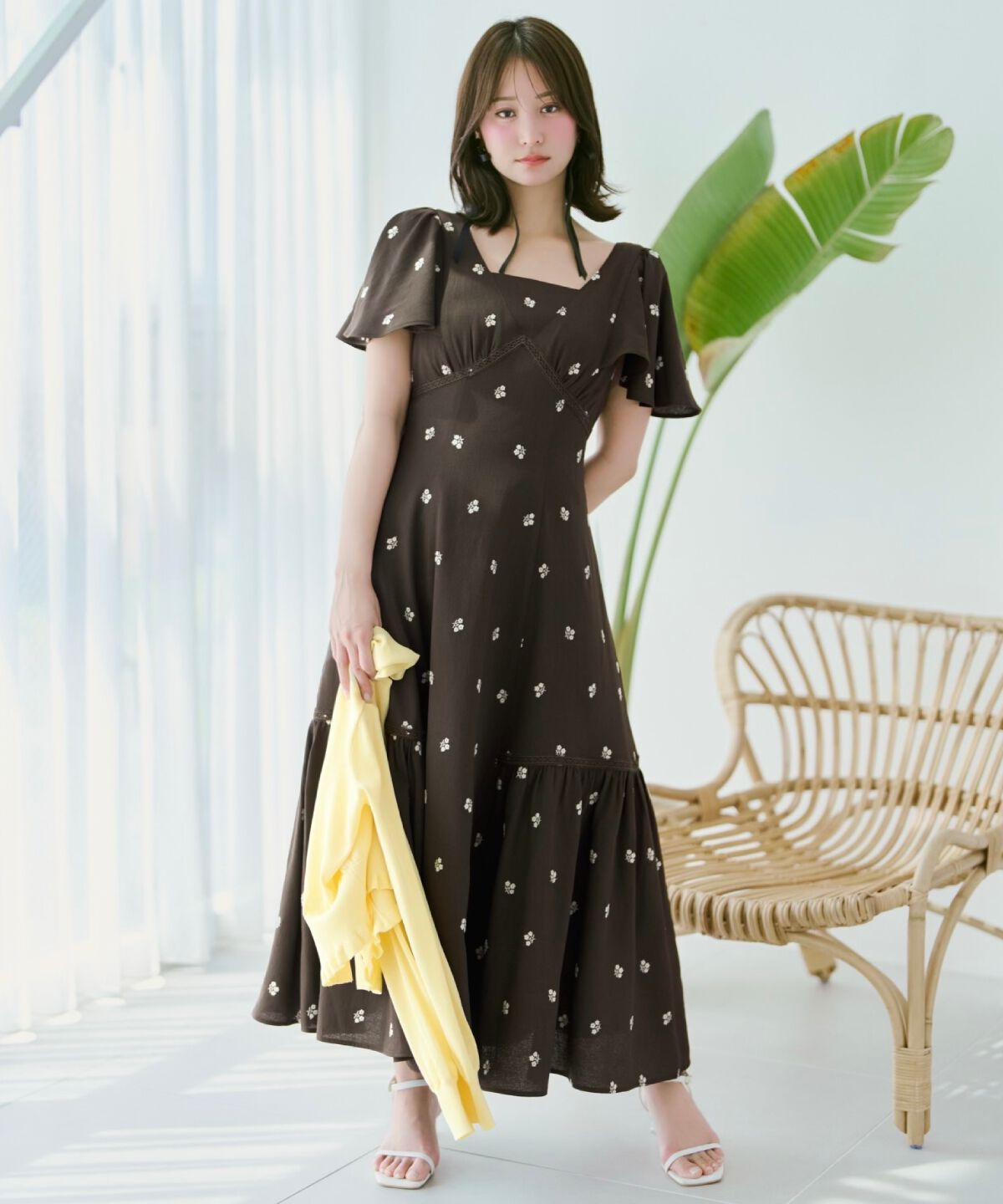 WILLSELECTION「小花刺繍フレアスリーブワンピース」|ワンピース|