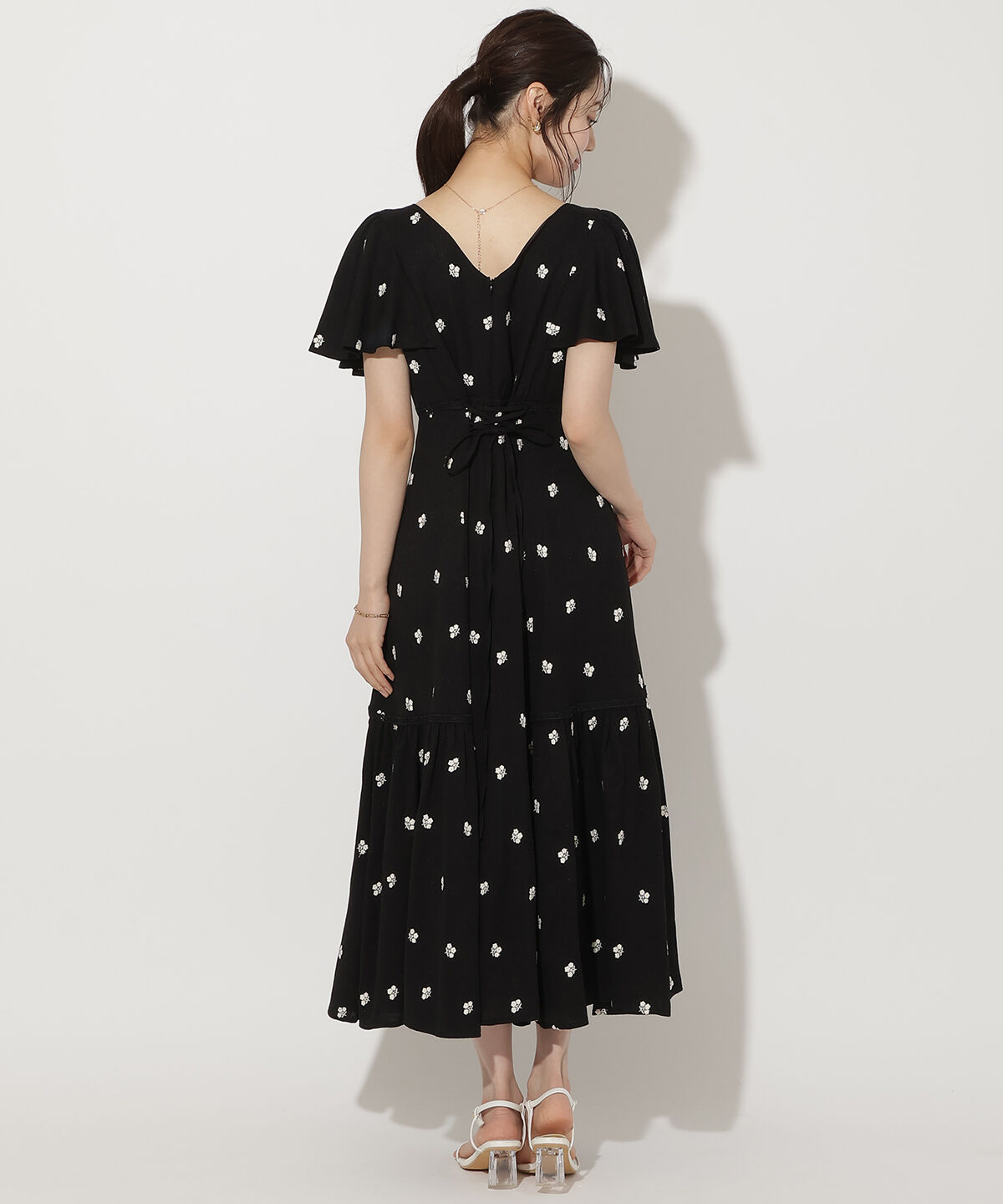 WILLSELECTION「小花刺繍フレアスリーブワンピース」|ワンピース|