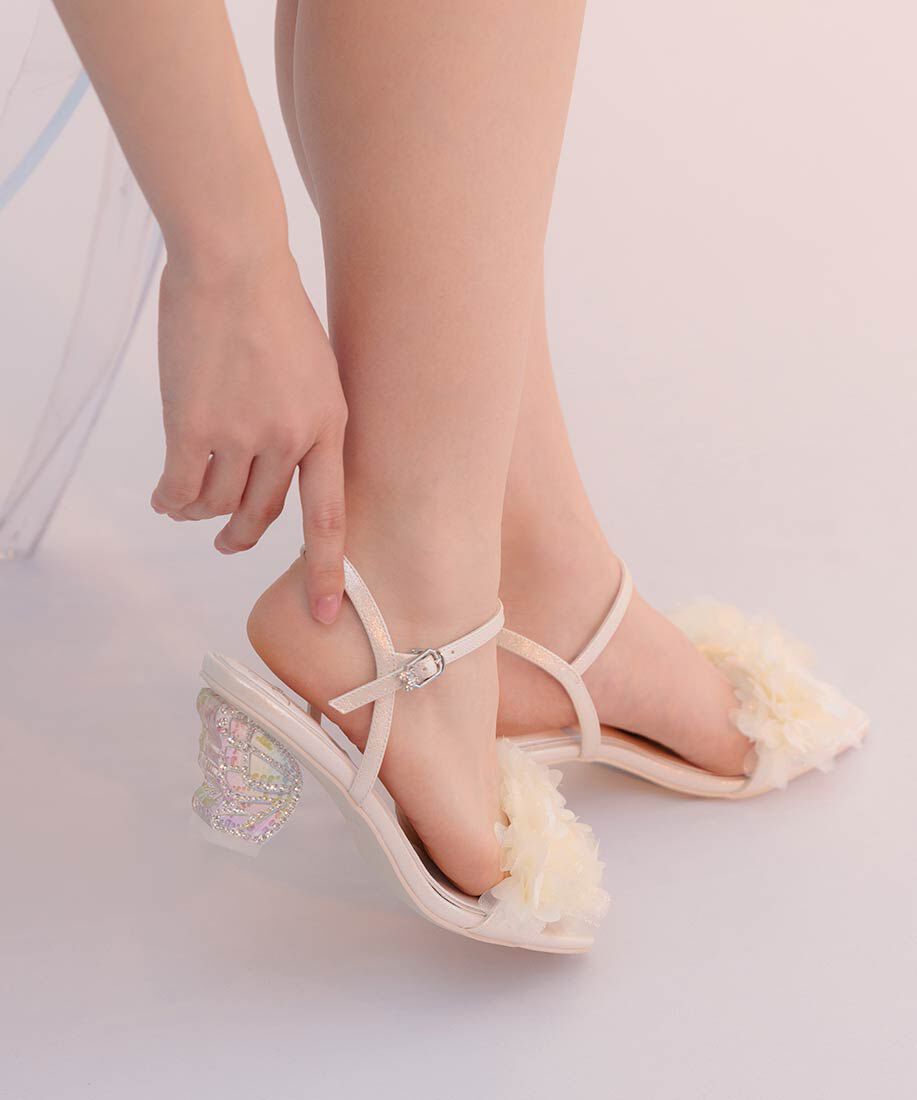  「【Butterfly Collection】シアーフラワーバタフライヒールサンダル」|サンダル|