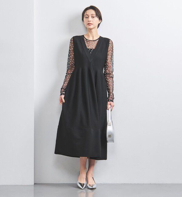 UNITED ARROWS「 コサージュ ニット ワンピース」|ワンピース|BLACK
