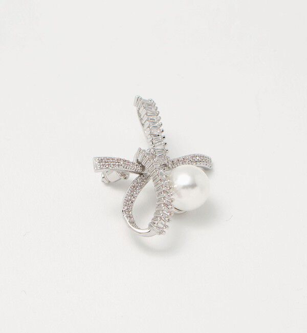 UNITED ARROWS「リボンパヴェ＆イミテーションパール ピアス」|ピアス|