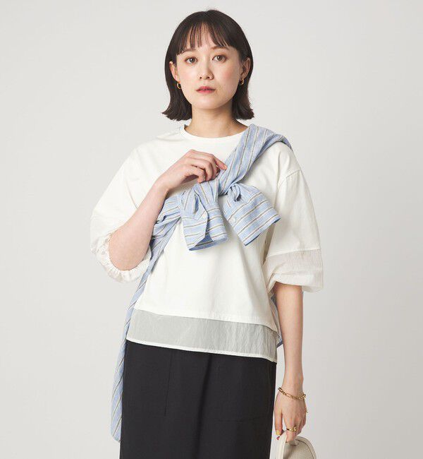 UNITED ARROWS green label relaxing「タフタ ドッキング ボリュームスリーブ プルオーバー」|Tシャツ・カットソー|OFF WHITE