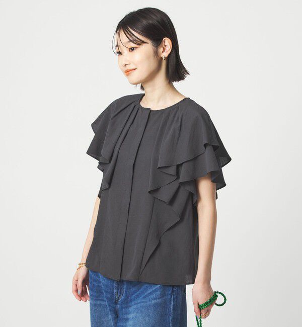 UNITED ARROWS green label relaxing「Breeze Cool  ラッフル ブラウス マシンウォッシャブル 吸水速乾 通気性 UVカット」|シャツ・ブラウス|