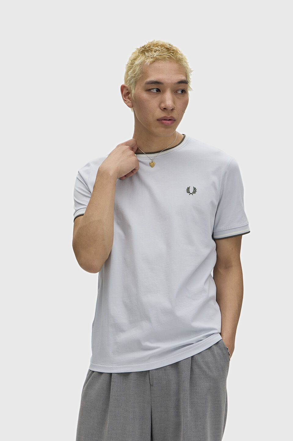 FRED PERRY 「Twin Tipped T-Shirt／ティップラインTシャツ M1588V」|Tシャツ・カットソー|DUSKY BLUE