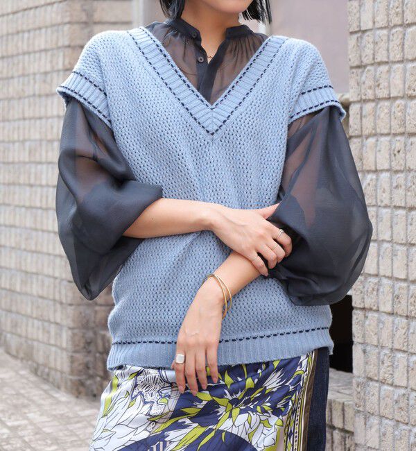 MACPHEE「【WEB・一部店舗限定】ウールメッシュ Vネックベスト」|ベスト・ジレ|63 ライトブルー