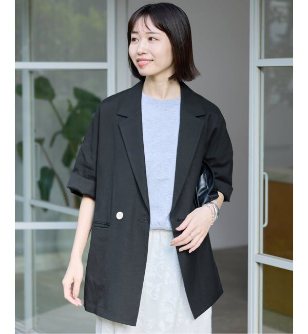 SLOBE IENA「《WEB限定/追加》リネンレーヨンハーフスリーブジャケット」|その他|