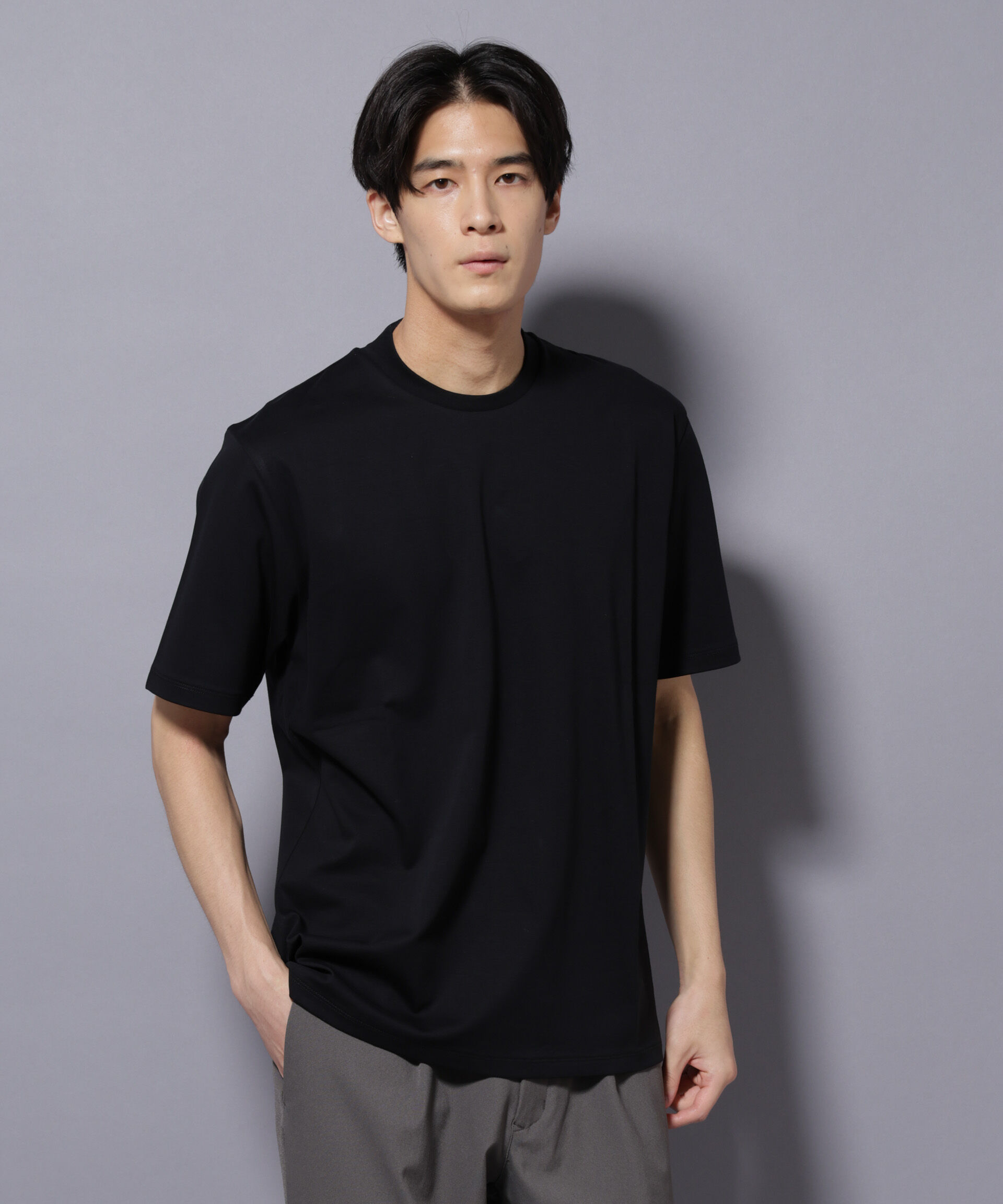 nano･universe「ジャケT(R) プレミアム クルーネック 半袖」|Tシャツ・カットソー|ブラック