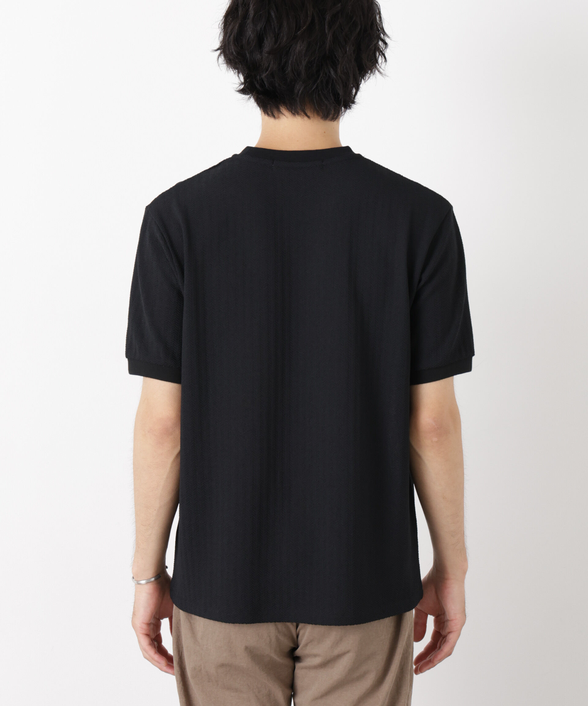 NANO universe「「モダンコンフォート」ヘリンボン クルーネックTシャツ 半袖」|Tシャツ・カットソー|