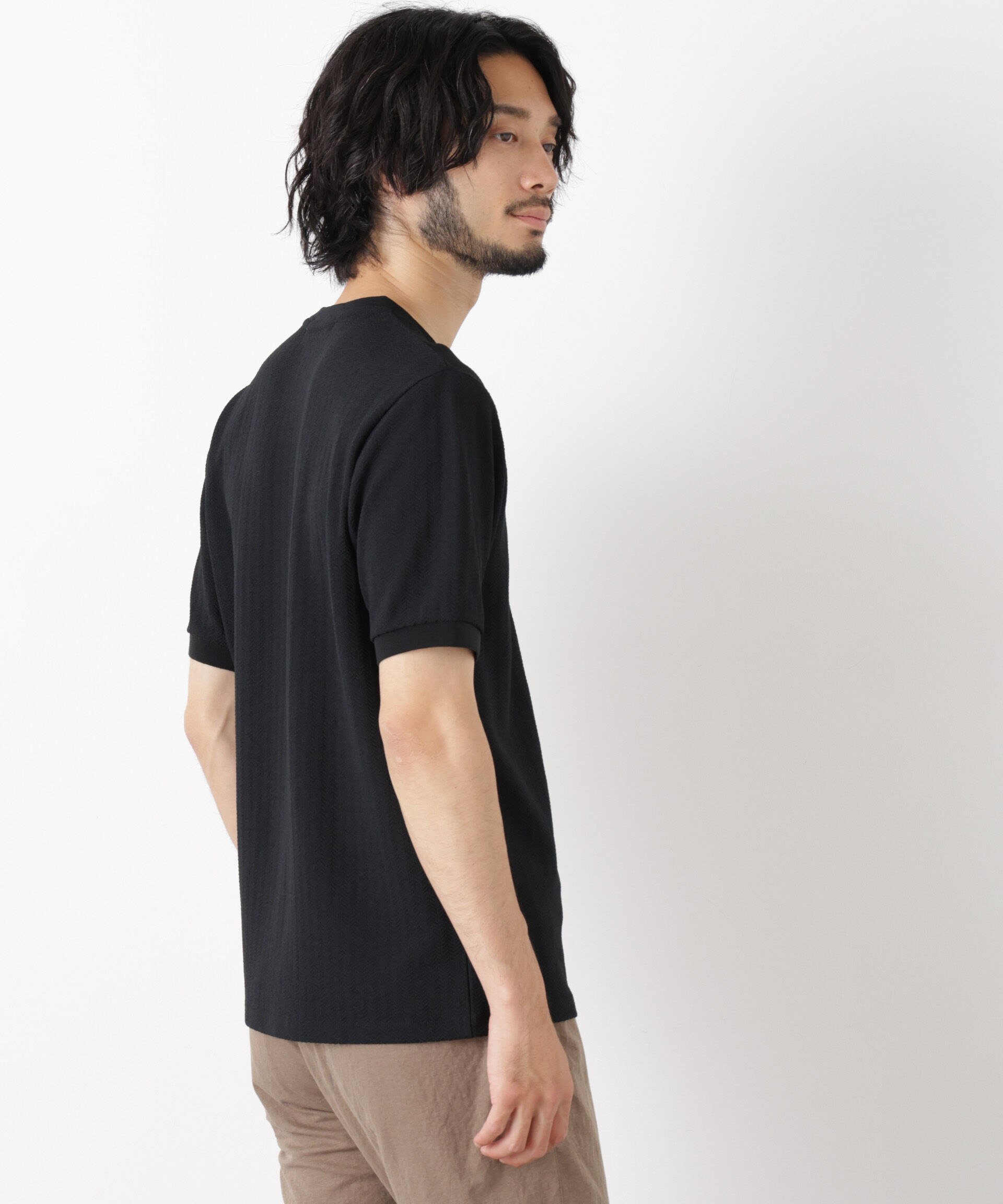 NANO universe「「モダンコンフォート」ヘリンボン クルーネックTシャツ 半袖」|Tシャツ・カットソー|