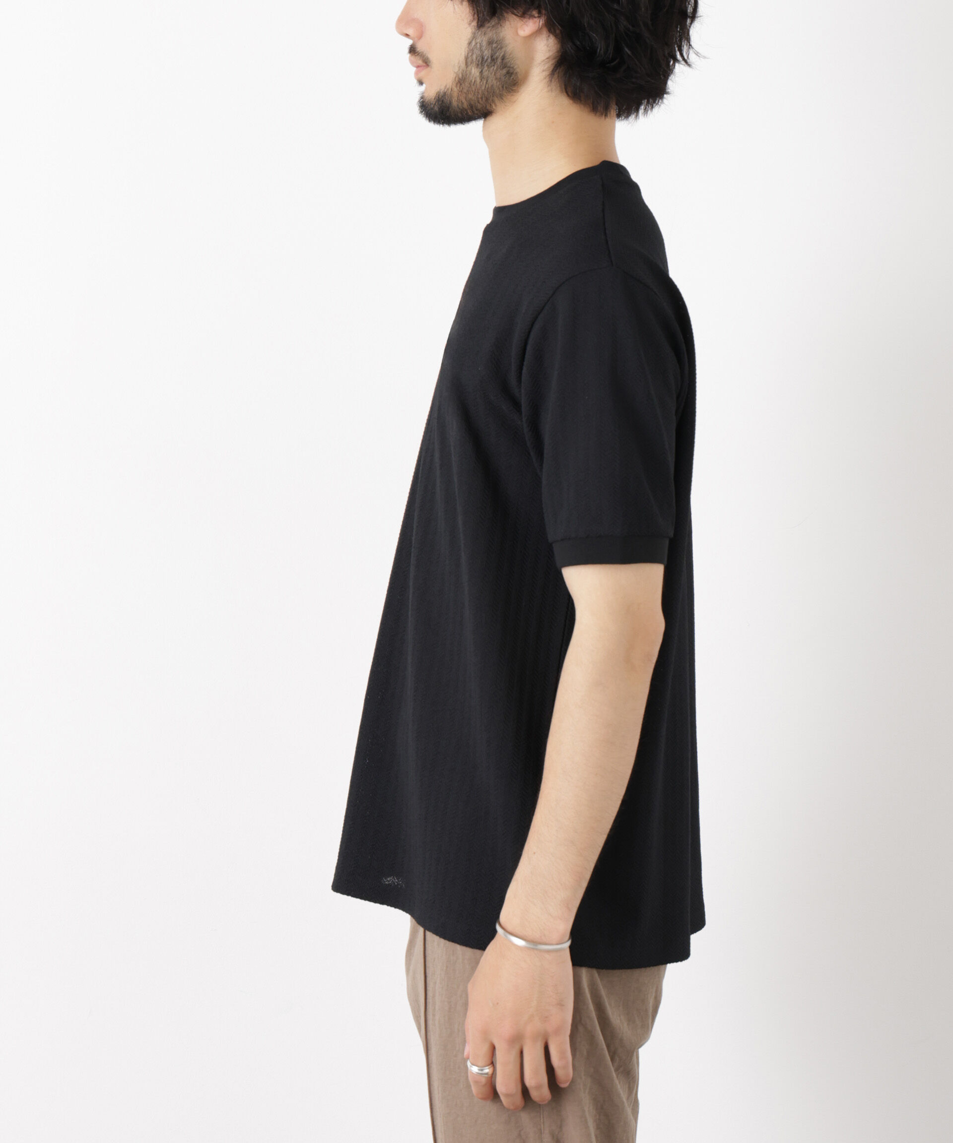 NANO universe「「モダンコンフォート」ヘリンボン クルーネックTシャツ 半袖」|Tシャツ・カットソー|