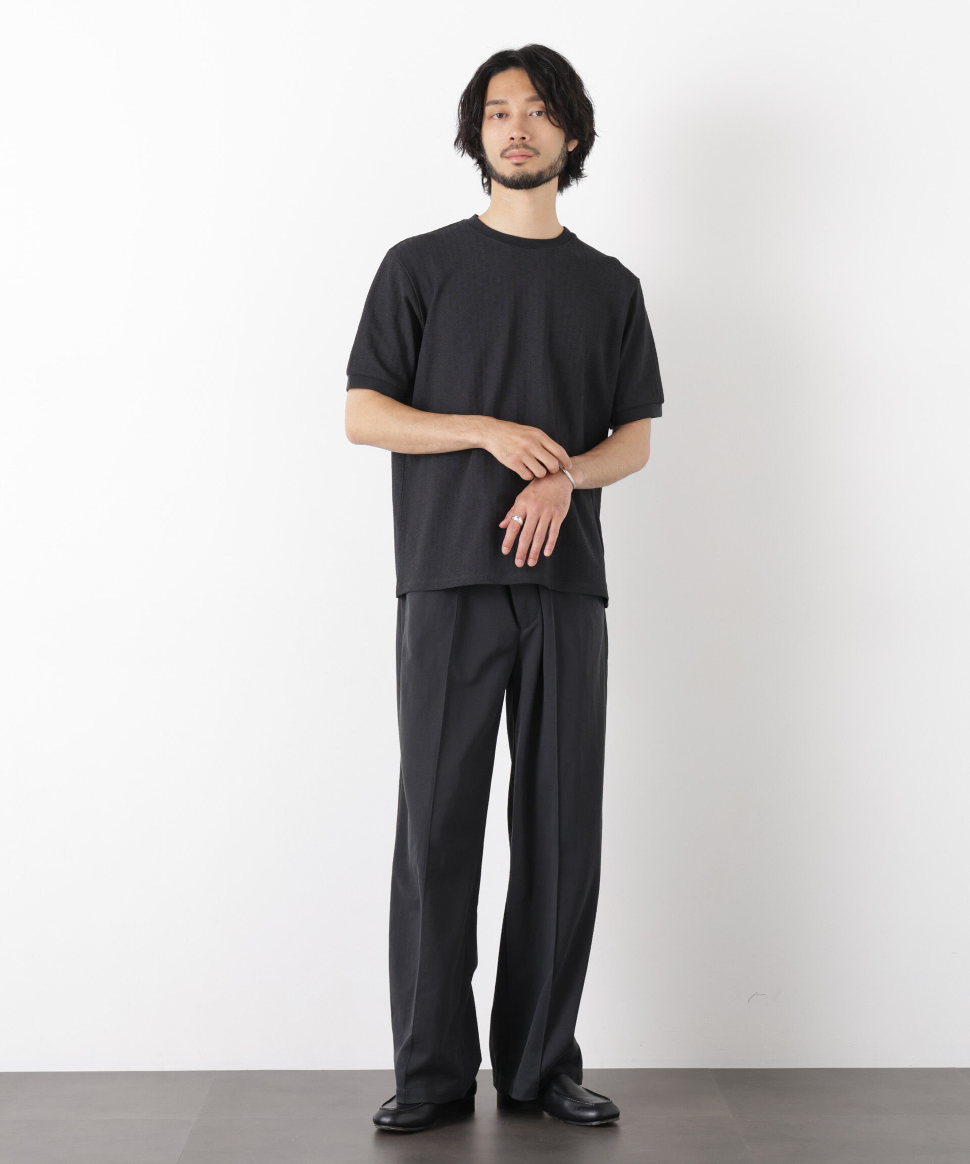 NANO universe「「モダンコンフォート」ヘリンボン クルーネックTシャツ 半袖」|Tシャツ・カットソー|