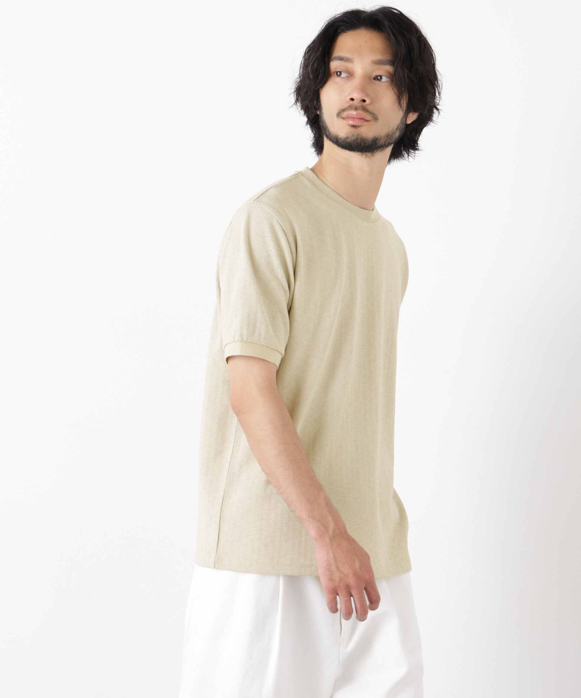 NANO universe「「モダンコンフォート」ヘリンボン クルーネックTシャツ 半袖」|Tシャツ・カットソー|