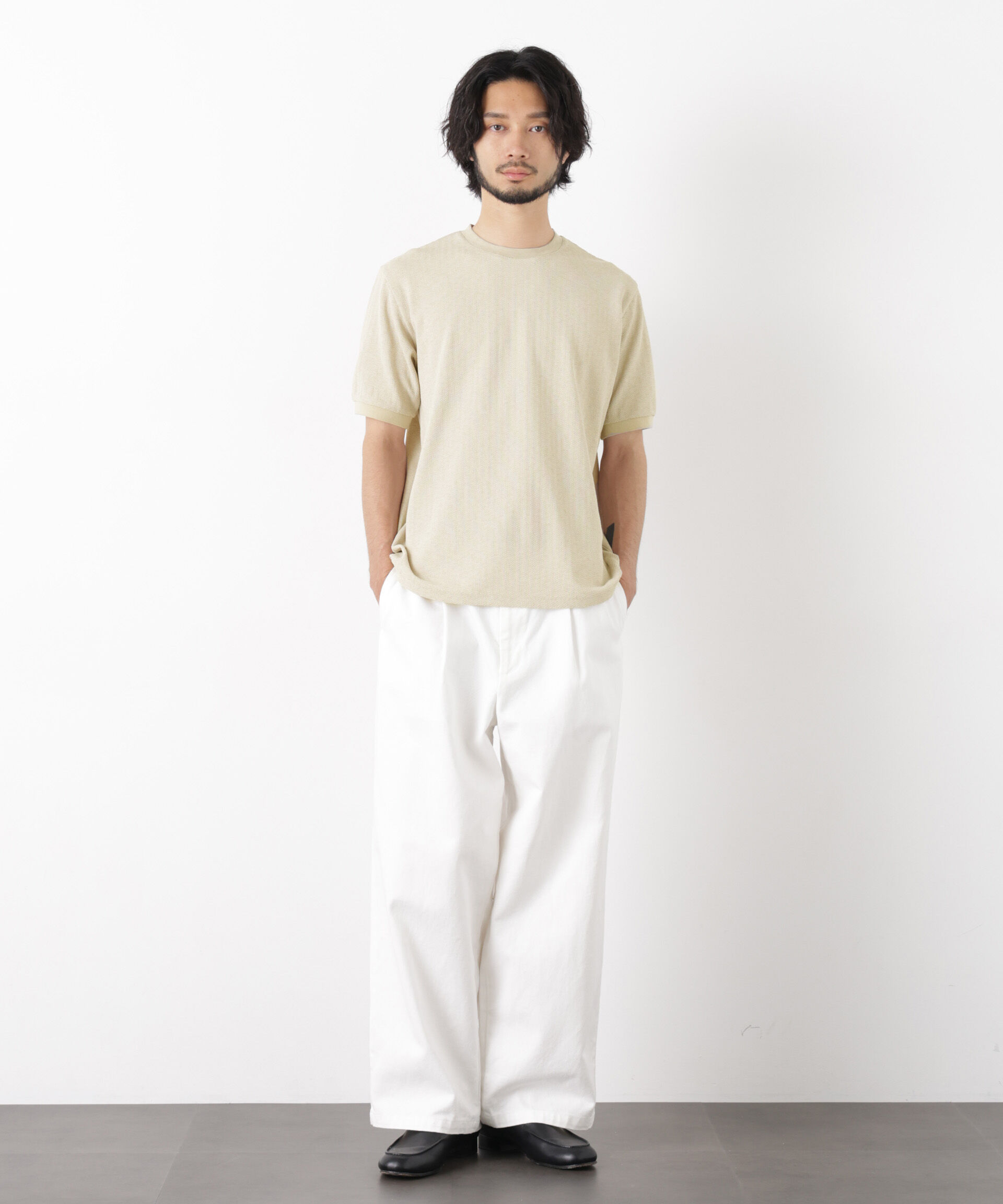 NANO universe「「モダンコンフォート」ヘリンボン クルーネックTシャツ 半袖」|Tシャツ・カットソー|