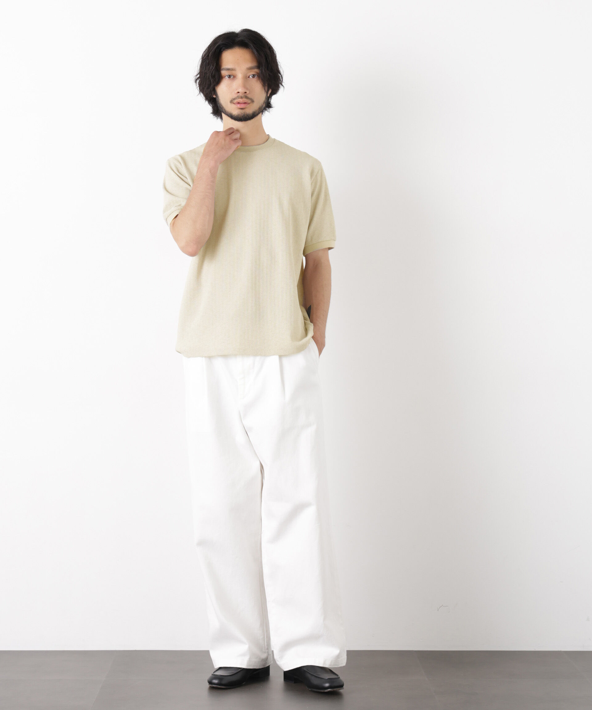 NANO universe「「モダンコンフォート」ヘリンボン クルーネックTシャツ 半袖」|Tシャツ・カットソー|