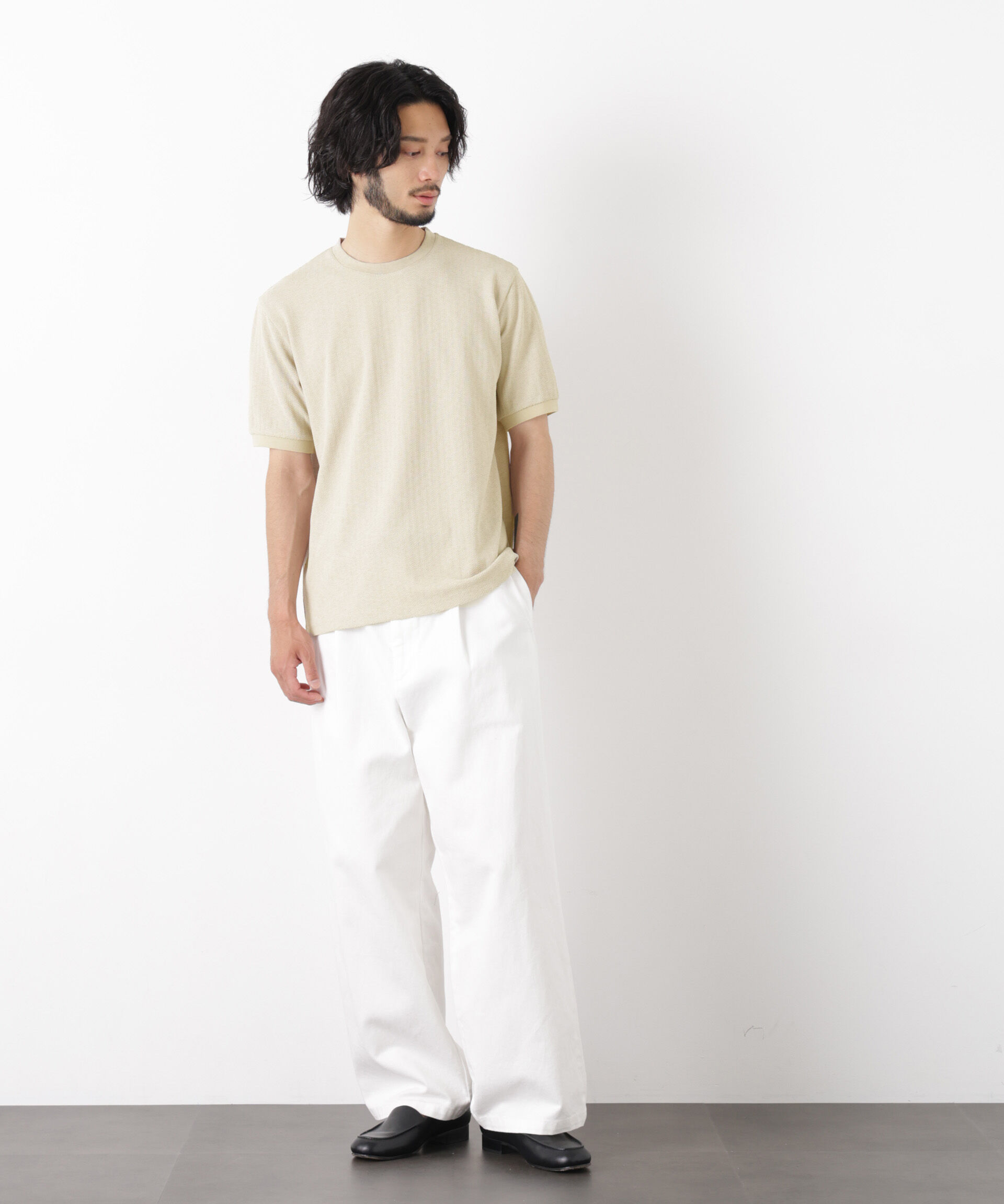 NANO universe「「モダンコンフォート」ヘリンボン クルーネックTシャツ 半袖」|Tシャツ・カットソー|