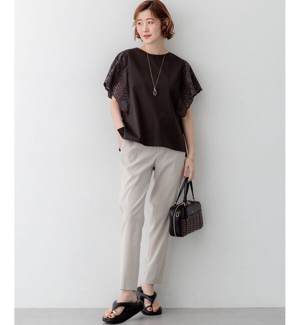 23区「カットワークエンブロイダリー デザインスリーブ トップス」|Tシャツ・カットソー|