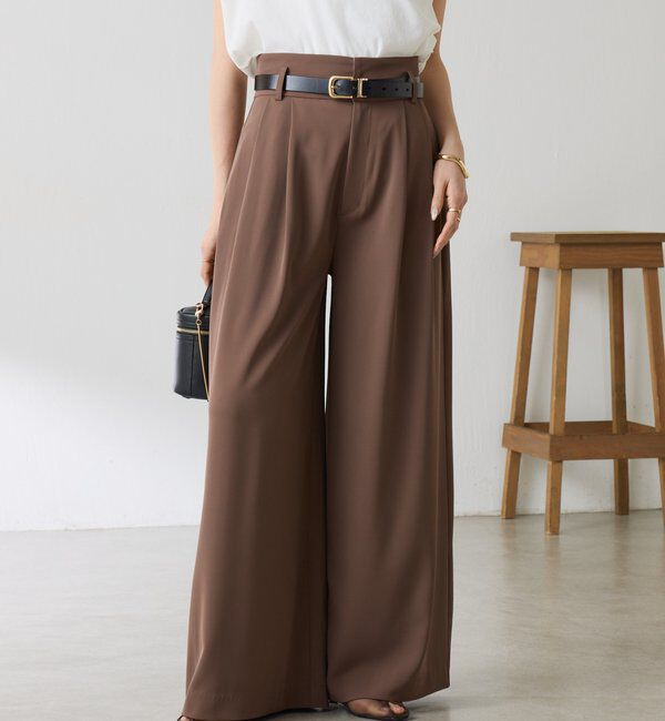  「《再入荷決定！SNSで人気》【Nuel/ヌエル】 2WAYハイウエストパンツ」|スラックス|モカ