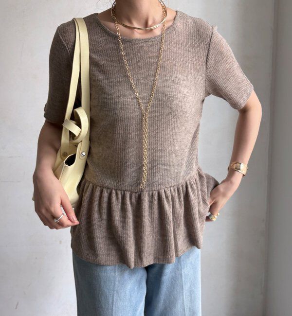  「【WEB限定】リネン混シアーワッフル裾バルーンプルオーバー」|Tシャツ・カットソー|
