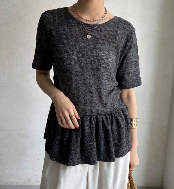  「【WEB限定】リネン混シアーワッフル裾バルーンプルオーバー」|Tシャツ・カットソー|