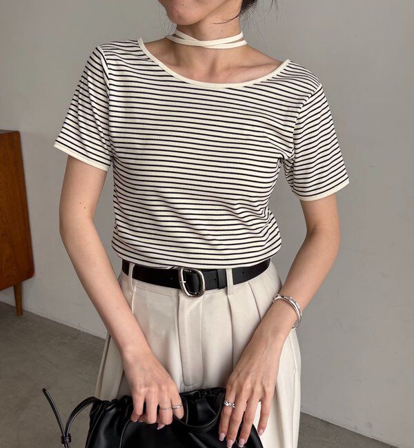  「【前後2WAY】アシメレイヤードボーダーT」|Tシャツ・カットソー|