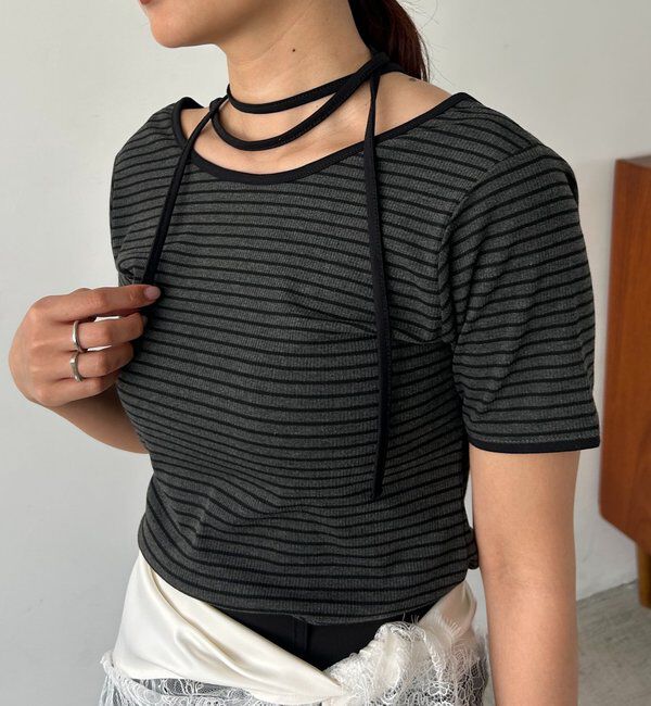  「【前後2WAY】アシメレイヤードボーダーT」|Tシャツ・カットソー|