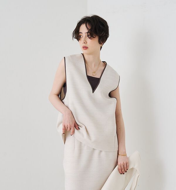 Rouge vif「【セットアップ対応】麻調ダブルクロスベスト/ジレ」|ベスト・ジレ|
