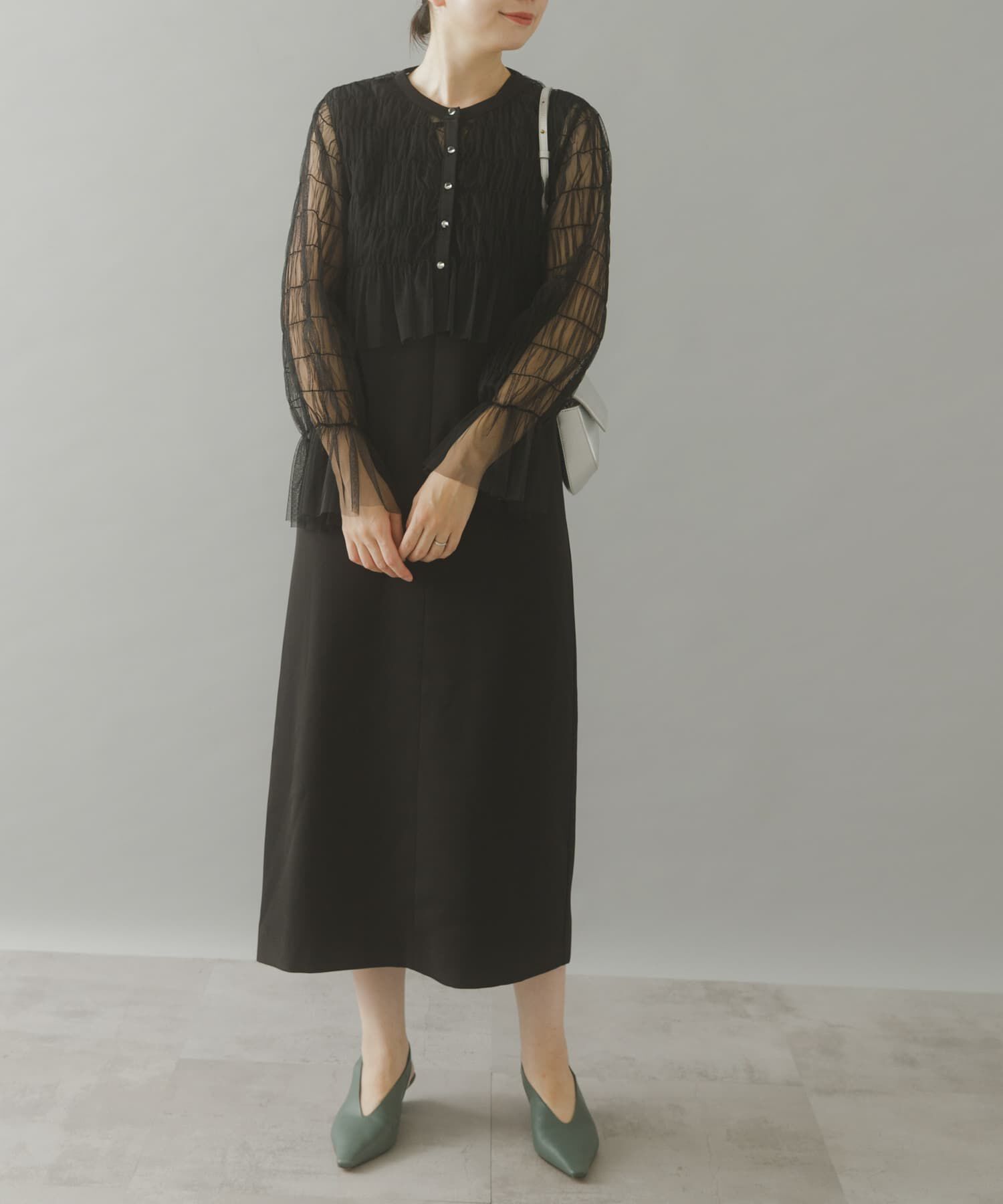 URBAN RESEARCH ROSSO「チュールカーディガン&times;レイヤードワンピース」|ワンピース|ブラック