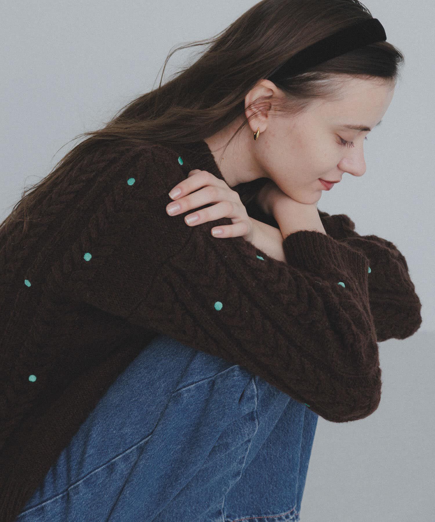Sonny Label 「刺繍ケーブルニット」|ニット・セーター|ブラウン